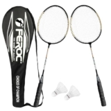 Feroc 2 Pieces Aluminium Badminton Racket With 3 Pieces Feather Shuttles With Full-Cover Set,Aluminum, Multicolor (Golden)